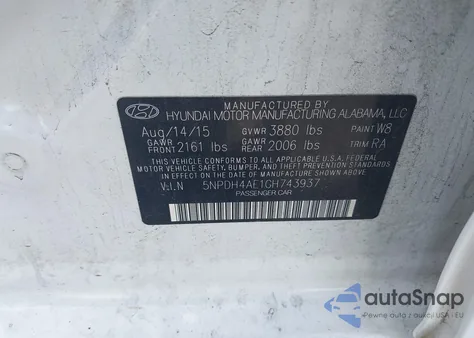 2016 Hyundai Elantra Se from USA, damaged, VIN 5NPDH4AE1GH743937